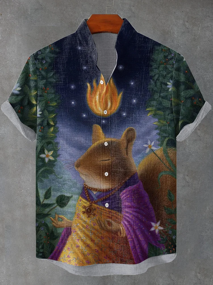 Men's Wizard Squirrel Art Print Casual Shirt