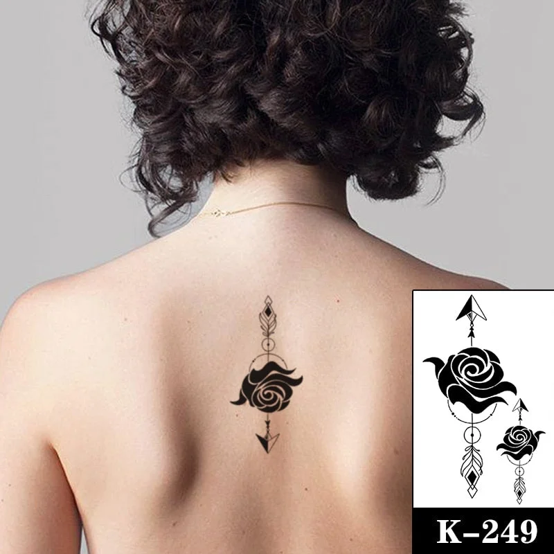 Waterproof Temporary Tattoo Sticker Black Wolf Arrow Rose Butterfly Flash Tattoos Totem Line Body Art Hand Fake Tatoos Women Men