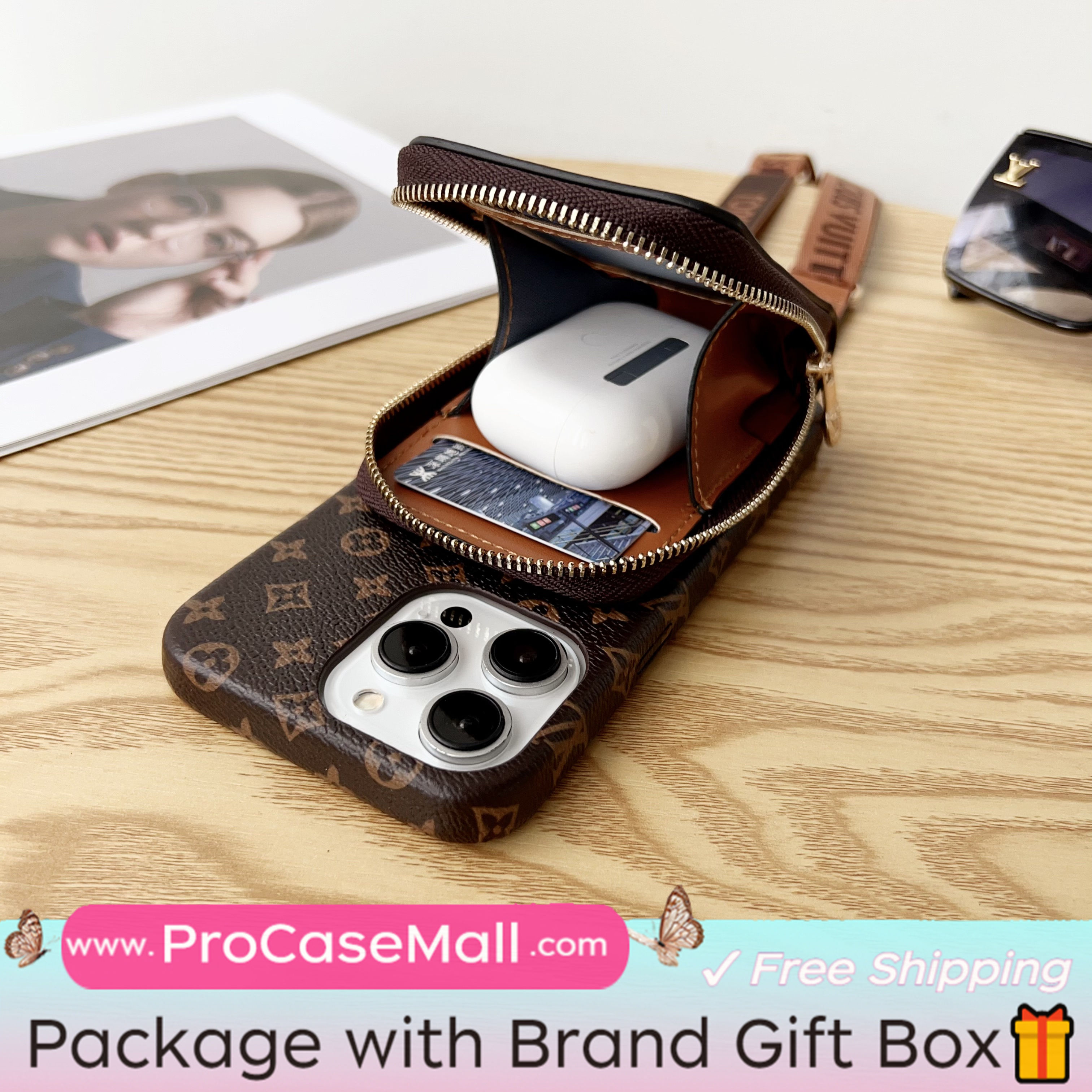 LV Monogram Canvas Wallet Crossbody Apple iPhone Case