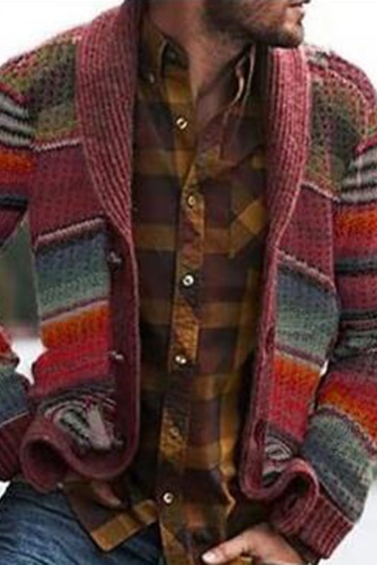 Tiboyz Retro Rainbow Single-Breasted Cardigan Sweater