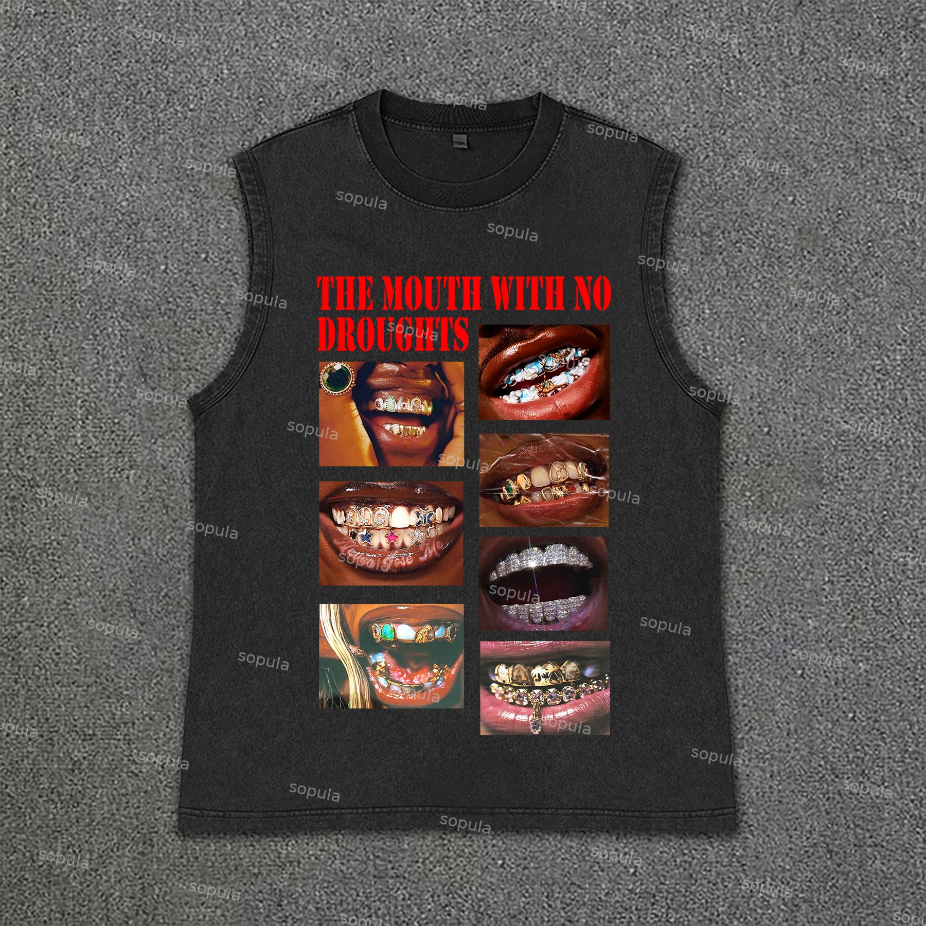 Sopula Street Vintage The Mouth With No Droughts Print Vintage Wash Sleeveless Tank Top