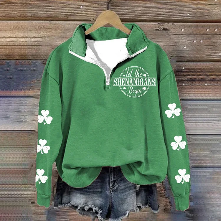 VChics Women's Let The Shenanigan Begin St. Patrick's Day Print Casual Sweatshirt