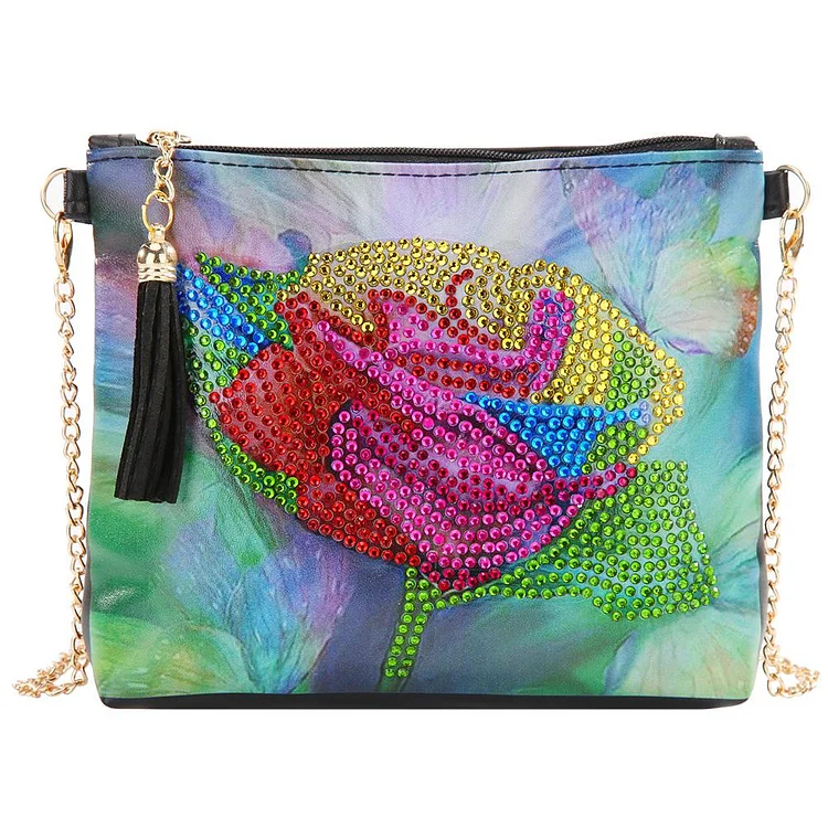 DIY Flower Special Shaped Diamond Painting PU Leather Chain Crossbody Bags Kit