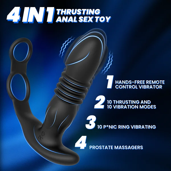 Vibrating Thrusting Prostate Massager Anal Vibrator with 2 Vibrating Cock Ring