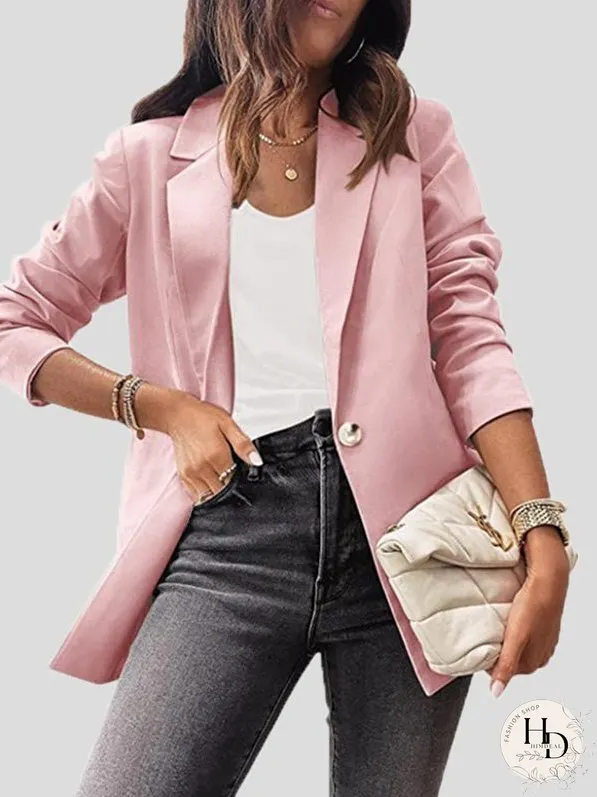 Blazers Casual Solid Lapel Slim Fit Long Sleeve Blazer for Women