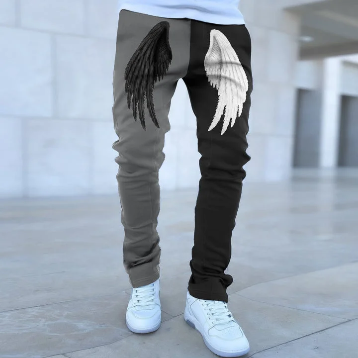 Wings Pattern Stitching Contrast Color Street Style Overalls