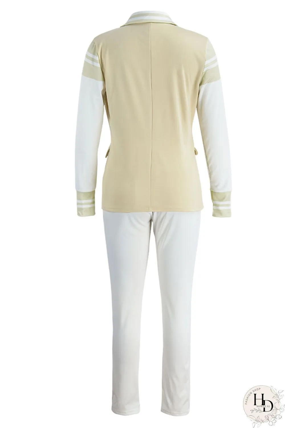 Khaki Casual Solid Patchwork Buttons Turn-back Collar Long Sleeve Two Pieces