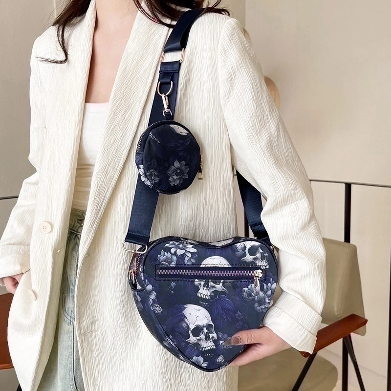 Halloween Unisex Medium Nylon Skull Streetwear Zipper Bag Sets Crossbody Bag