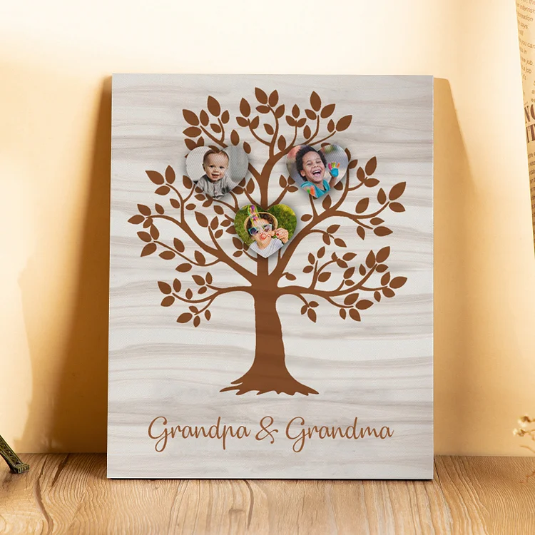 Personalized Photo Family Tree Wood Signs Engrave 3 Photos Frame