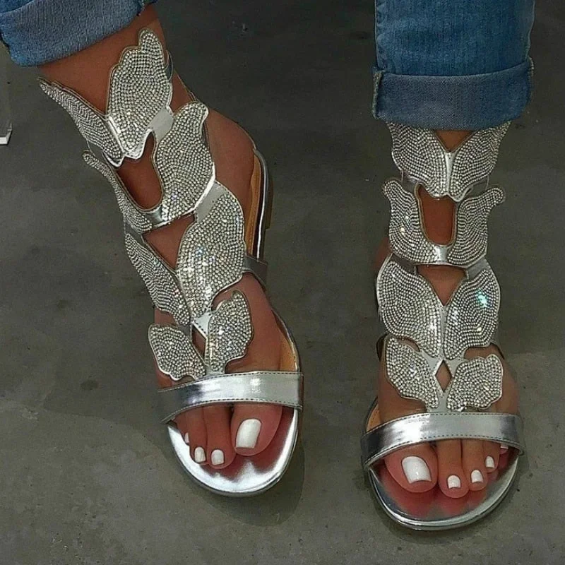 Summer Gladiator Women Sandals Platform Flat Peep Toe Crystal Wings 2020 Fashion Rome Party Female Ladies Shoes Zapatos De Mujer