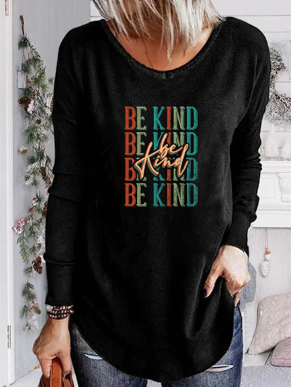 Unisex 100% Cotton Long Sleeve Crew Neck Be Kind Shirt