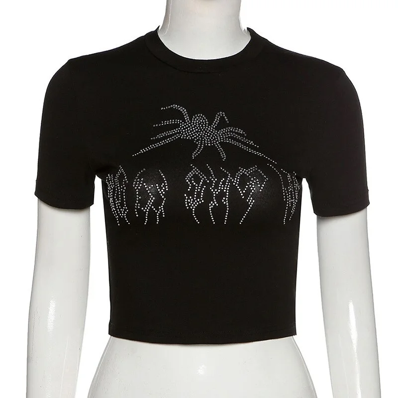 New Summer Embroidered Bead Pattern Tops Women's T Shirt Navel Dress With Women's Y2k Tops