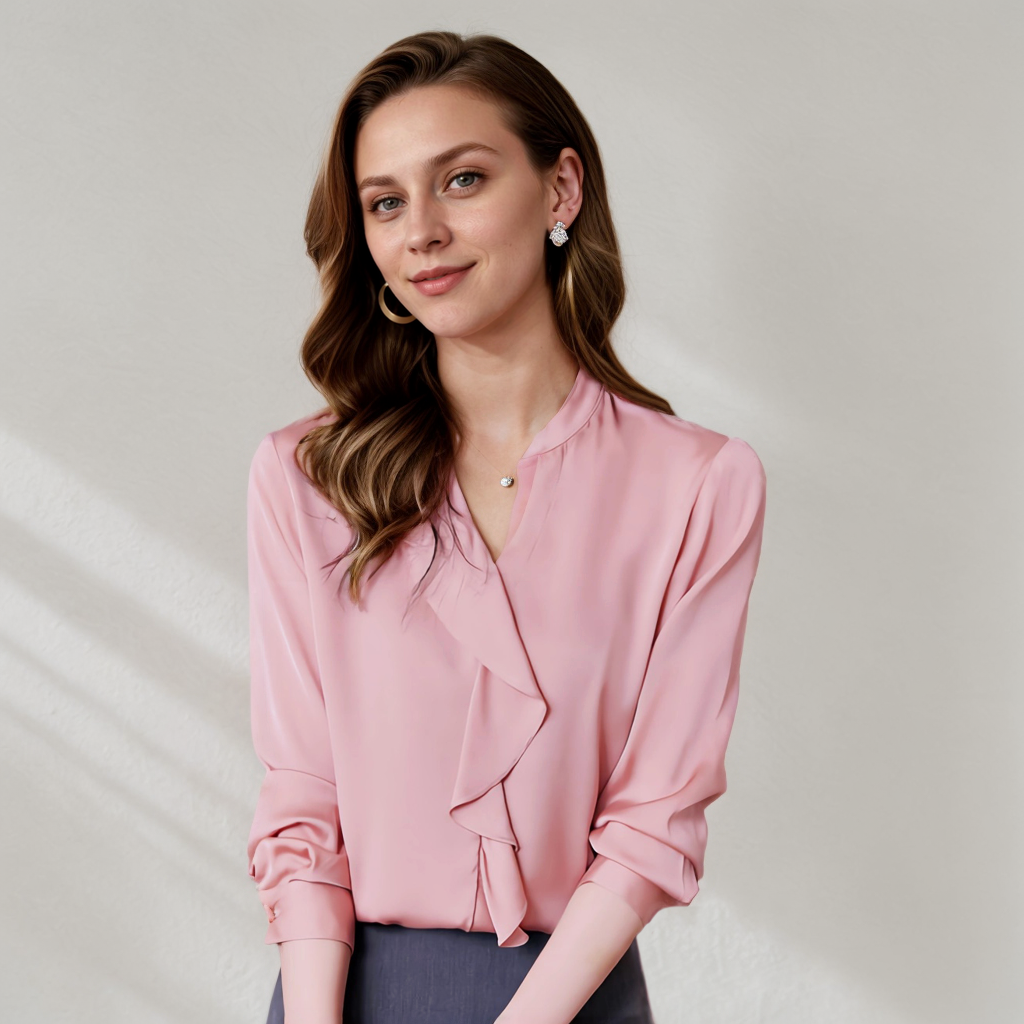 Spring V-neck Fashion Silk Shirt REAL SILK LIFE