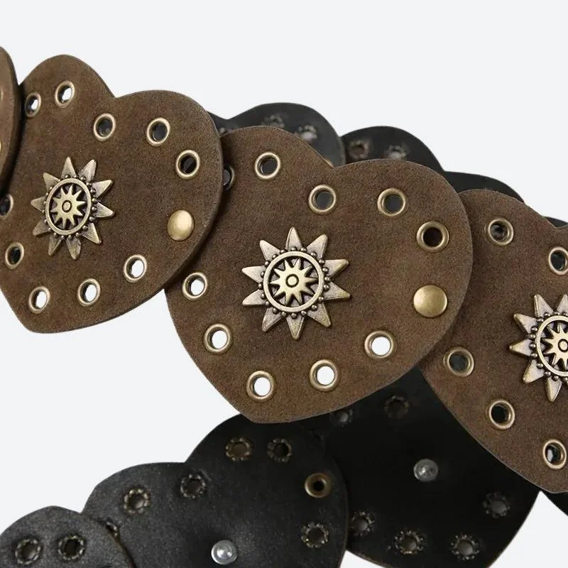 Brownm Ethnic Heart Suede Waist Belt