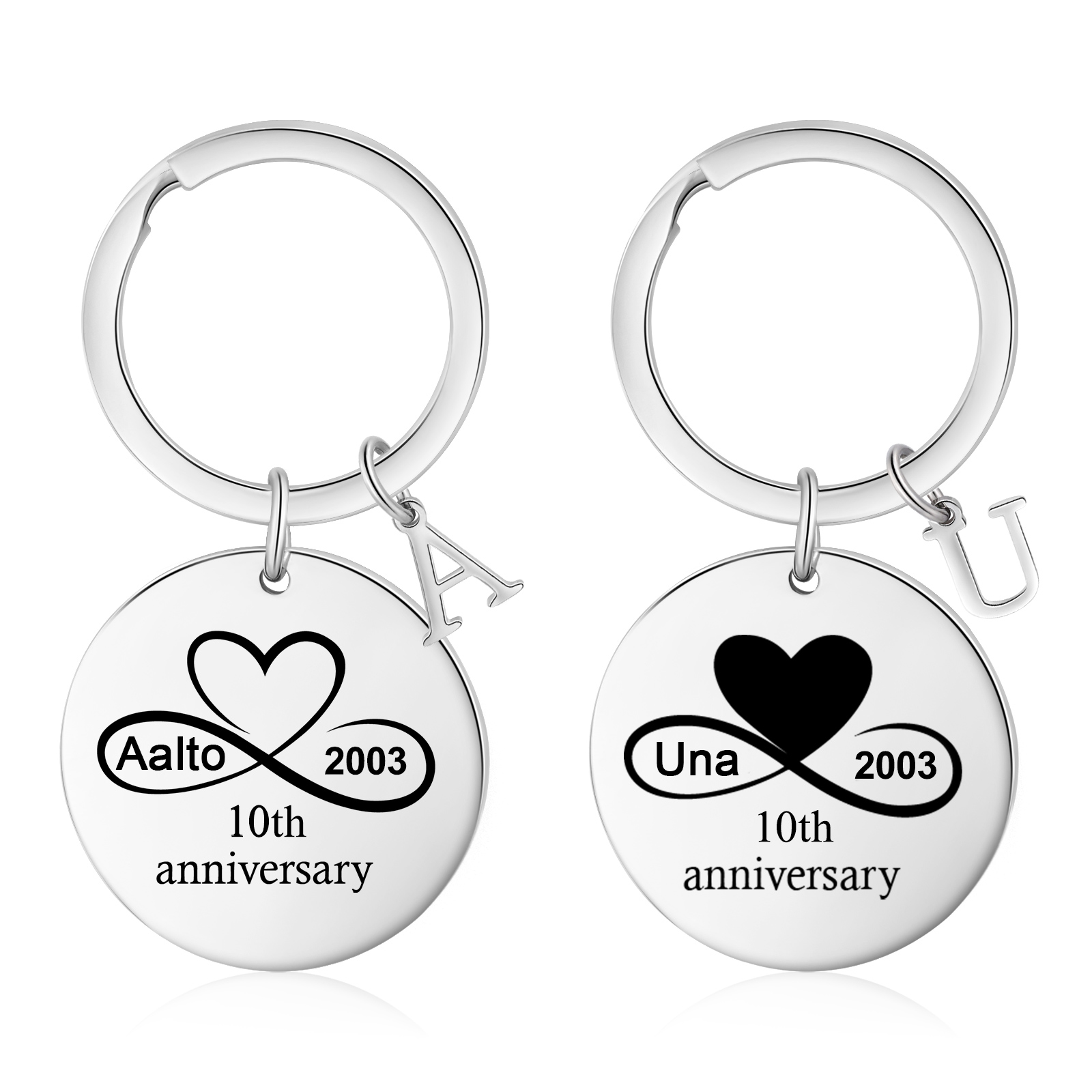 2Names Personalized Photo Two Pack Pair Couple Keychain Engrave Letters And Text Matching