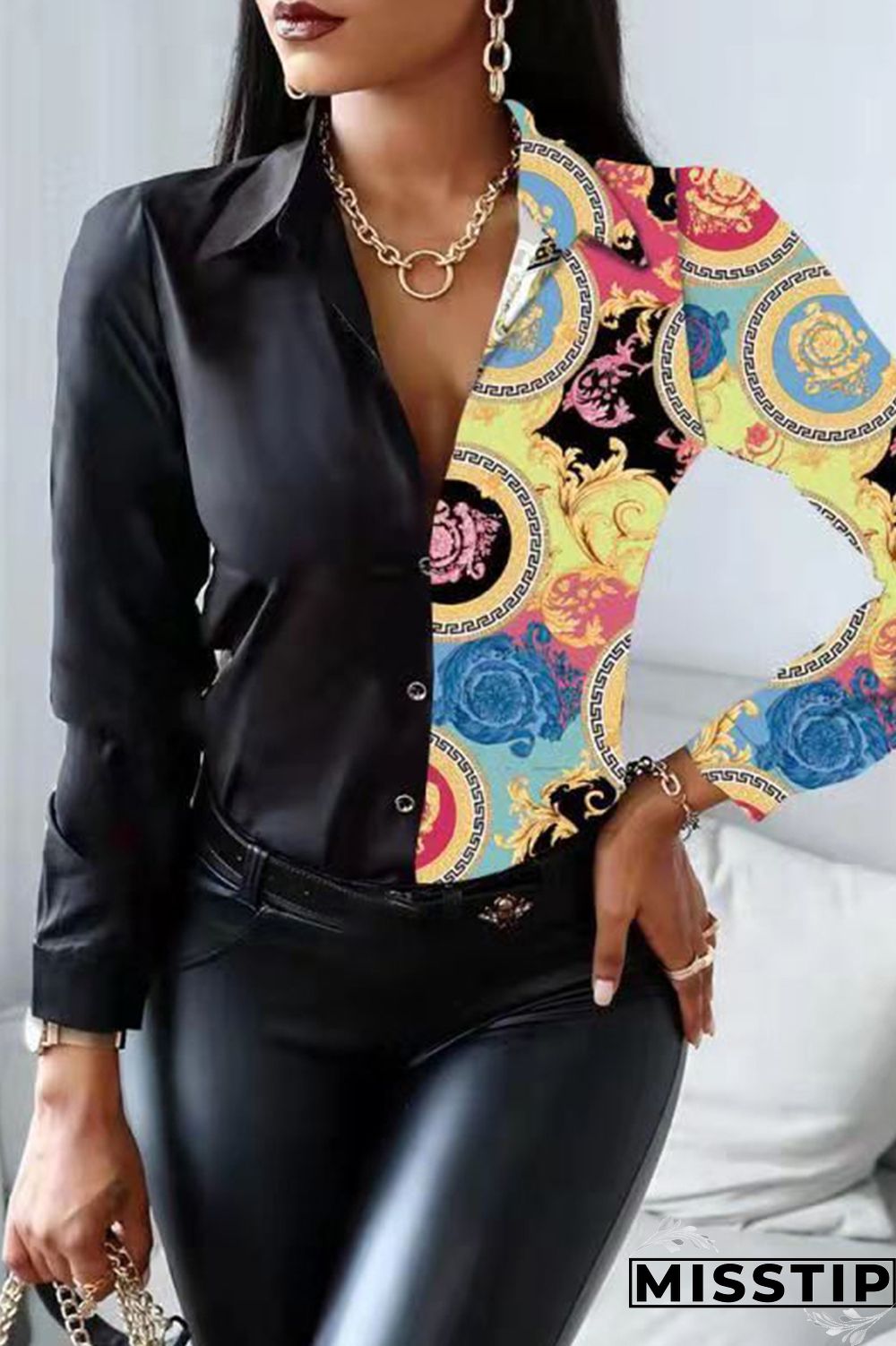 Camouflage Fashion Casual Print Patchwork Turndown Collar Tops