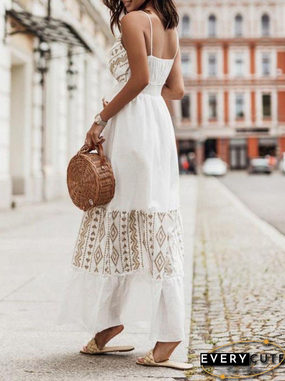 Fashion Embroidery Printed Bohe Sling Dress Women Sexy Off Shoulder Waist Slim Party Dress Summer Elegant Backless Beach Dresses