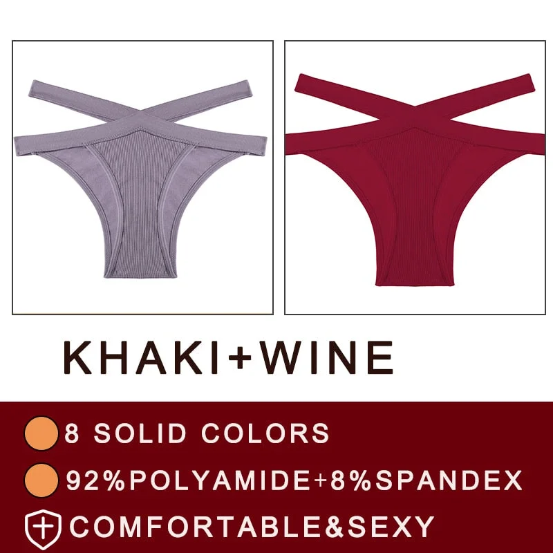 2PCS/Set Cross Waist Strap Women Panties Seamless Underwear Sexy Panties Lingerie Underpants Briefs Solid Color Female Pantys