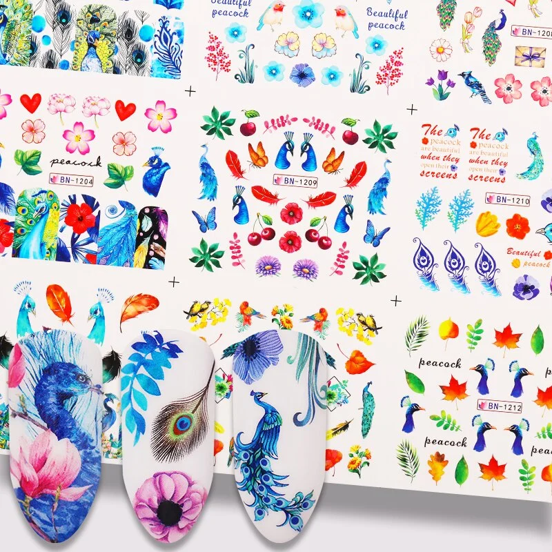 12Pcs Summer Fruit Water Decals Fruit/Kiwi/Banana/Lemon/ Strawberry Designs DIY Nail Stickers Wraps Slider Decoration