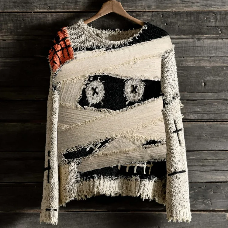 Halloween Mummy Spooky Face Cozy Knit Sweater