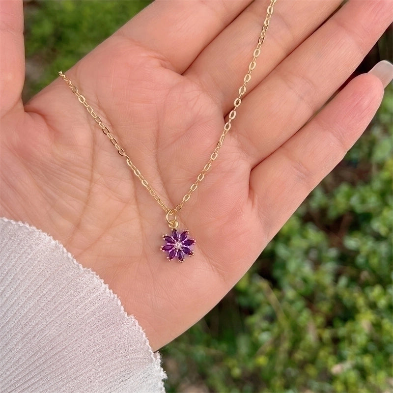 Copper 18K Gold Plated Minimalist Classic Style Flower Plating Inlay Zircon Pendant Necklace