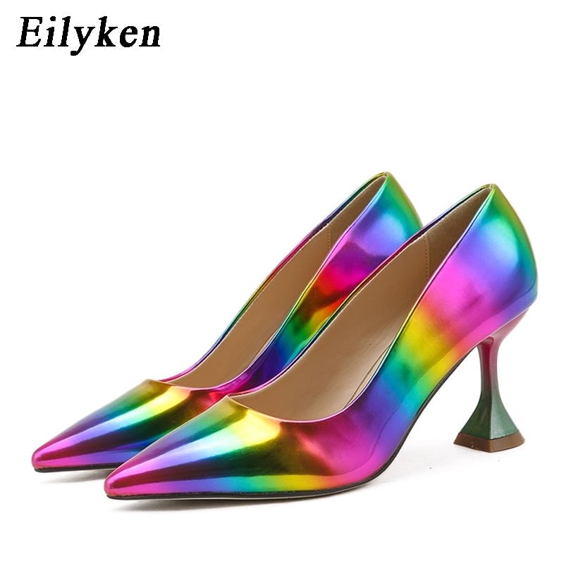 Eilyken 2022 New Spring Autumn Rainbow Color Women Pumps Cup heeled Pointed Toe High Heels Weeding Shoes Spike Heel Pumps