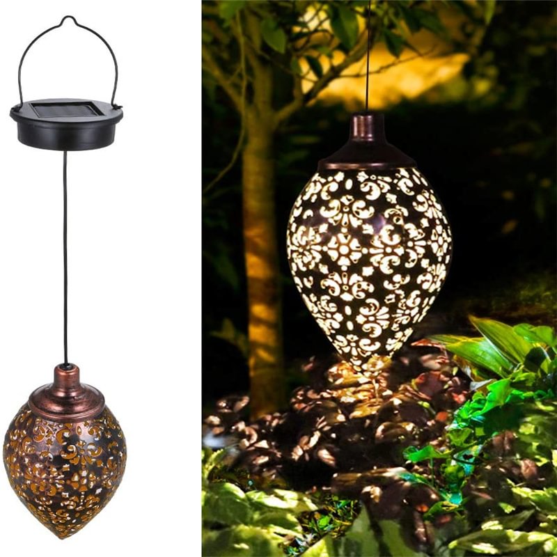 Hanging Solar Lights Solar Lantern LED Garden Lights Metal Lamp Waterproof for Outdoor Hanging Decor、、sdecorshop