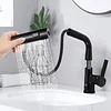 Smart Digital Display Hot And Cold Water Faucet Bathroom Faucet With Pull-Out Sprayer, Black Bathroom Sink Faucet With LED Temperature Display, Modern Single Hole Basin Faucet, Waterfall Bathroom Faucet