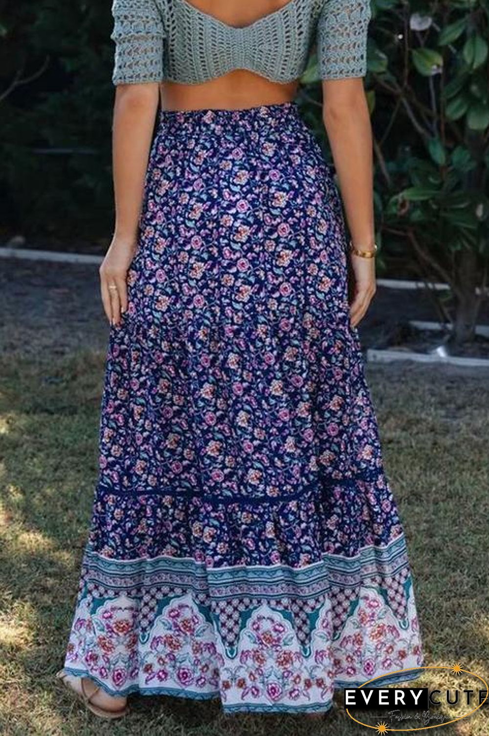 Floral Print Drawstring Waist Maxi Skirts