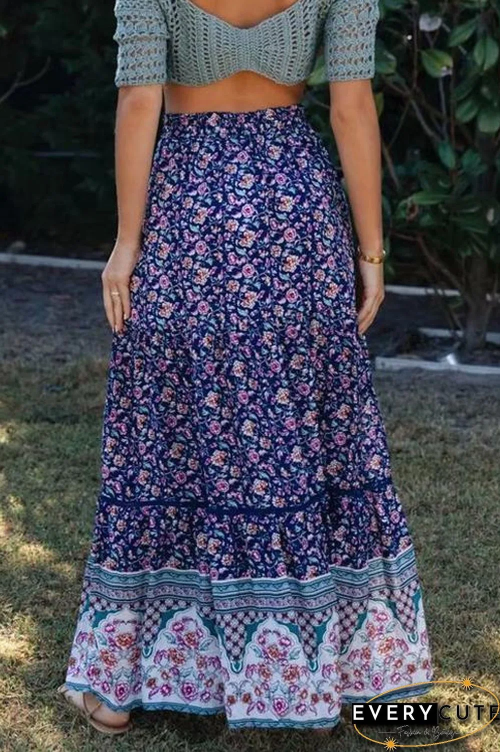 Floral Print Drawstring Waist Maxi Skirts