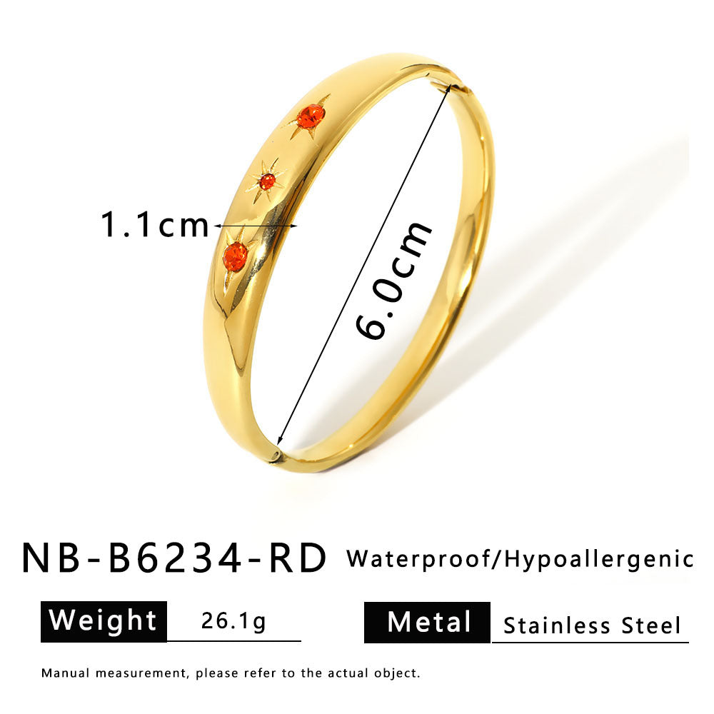 Fashion French Stainless Steel Bracelet Plated With 18K Gold And Inlaid With Zircon Shiny Retro Style Bracelet For Women