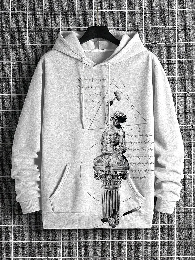 Men's Sculpture Power Myth Fitness Black Print Casual Hoodie