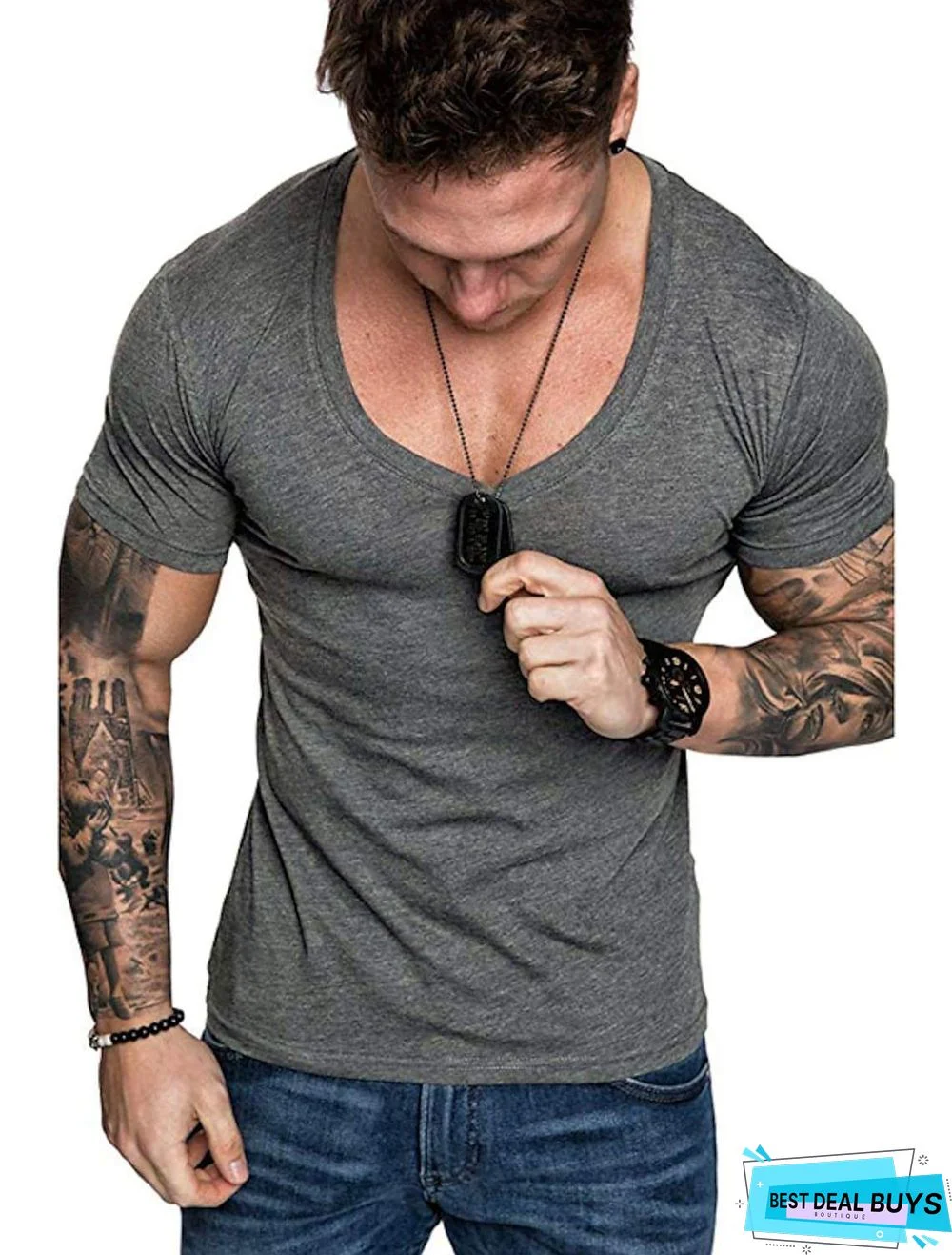 Men's T-Shirt Graphic Plus Size Pure Color Short Sleeve Daily Slim Tops Cotton Basic Dark Gray White Light Gray / Sports / Summer