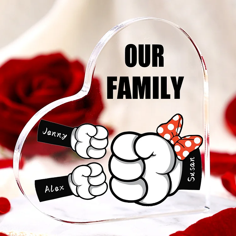 3 Names-Personalized Family Fist Bump Acrylic Ornament-Custom Text Acrylic Family Heart Keepsake Desktop Ornament For Family