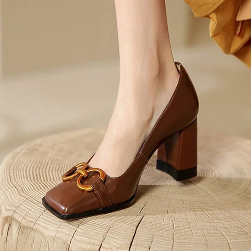 Yyvonne Women's Dress Shoes Metal Pumps Square Toe Boat Shoes New Autumn Woman High Heels Offce Lady Shoes Elegant Pumps White 9716N