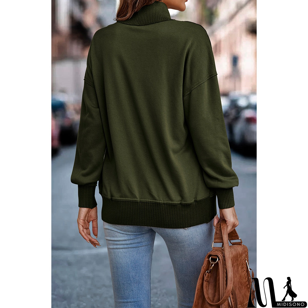 MidiSono - Chic Collared Block Button-Up Sweater