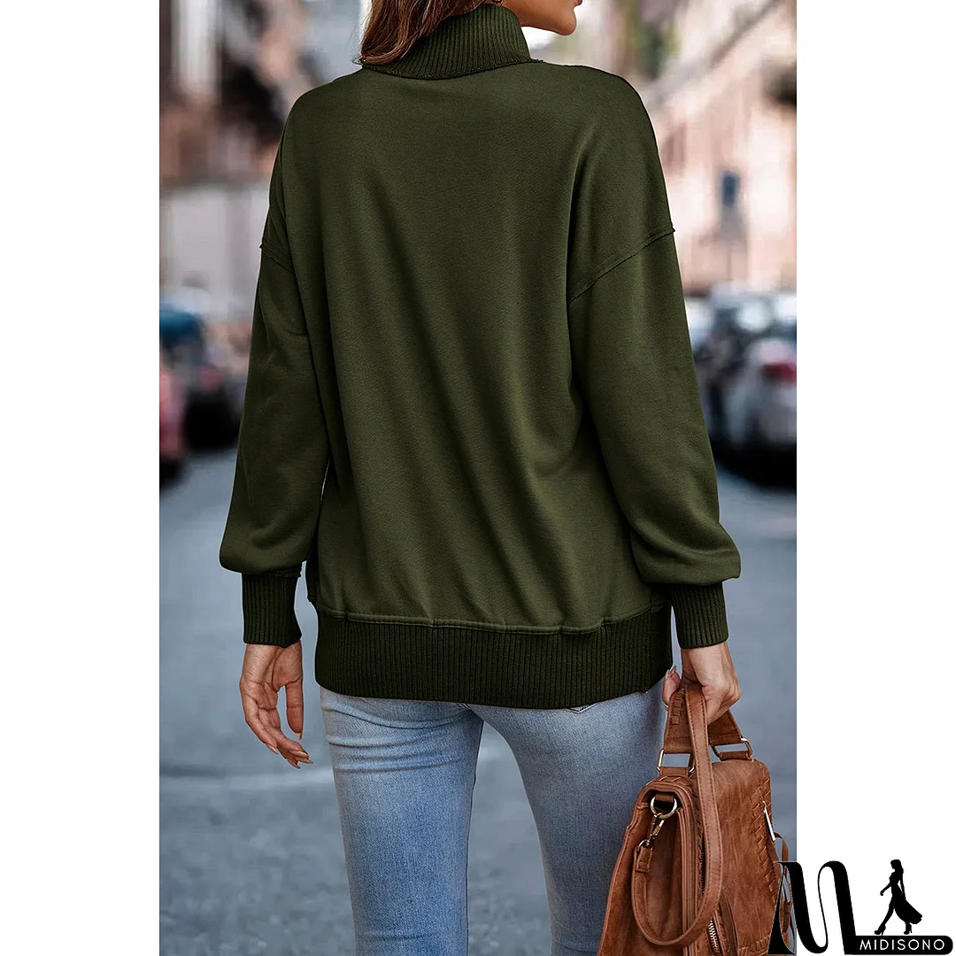 MidiSono - Chic Collared Block Button-Up Sweater