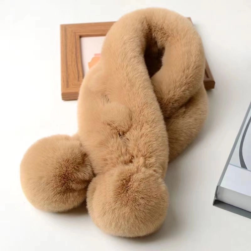 Waterproof Mink Scarf Plush Scarf Thickened Encryption Warm Cross Ball Neck Set Korean Fashion Scarf