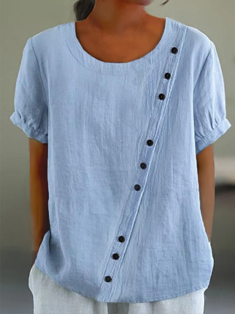 Comstylish Solid Color Button Linen Blend Cozy Tunic