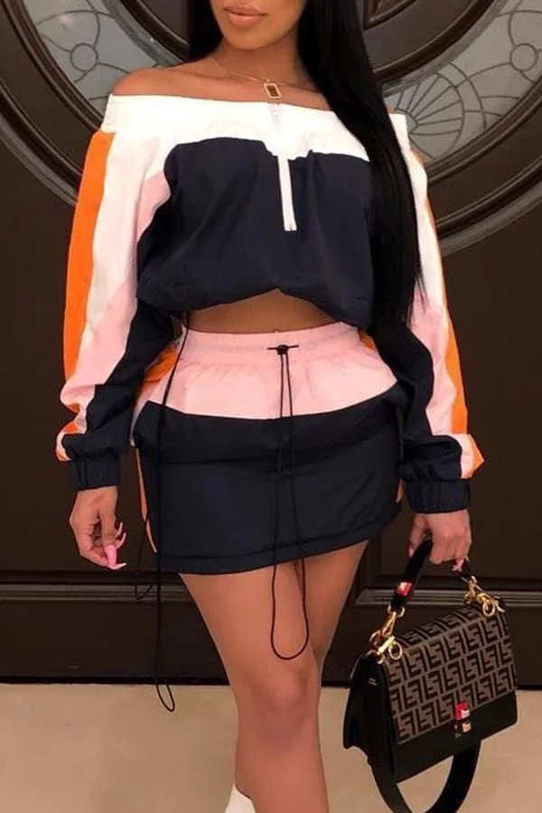 Trendy Patchwork Skirt Set