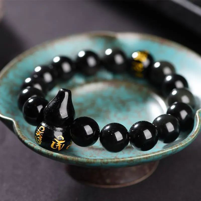 Obsidian Gourd Om Mani Padme Hum Inner Peace Bracelet