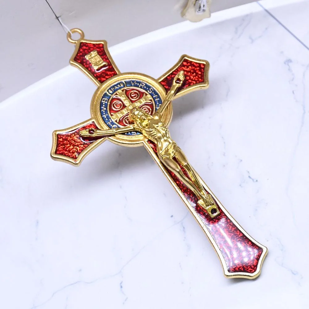 12*7cm Golden Saint Benedict Cross Jesus Christ Cross Pendant Religion Pray Decoration Supplies
