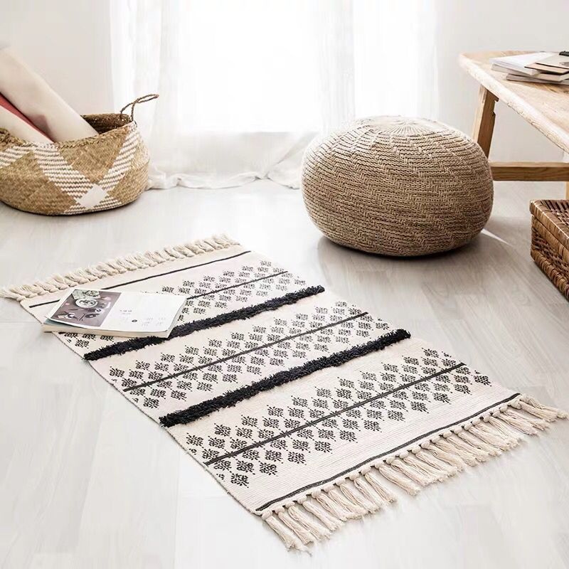 Rotimia Cotton fringed floor mat simple bedroom tufted foot mat