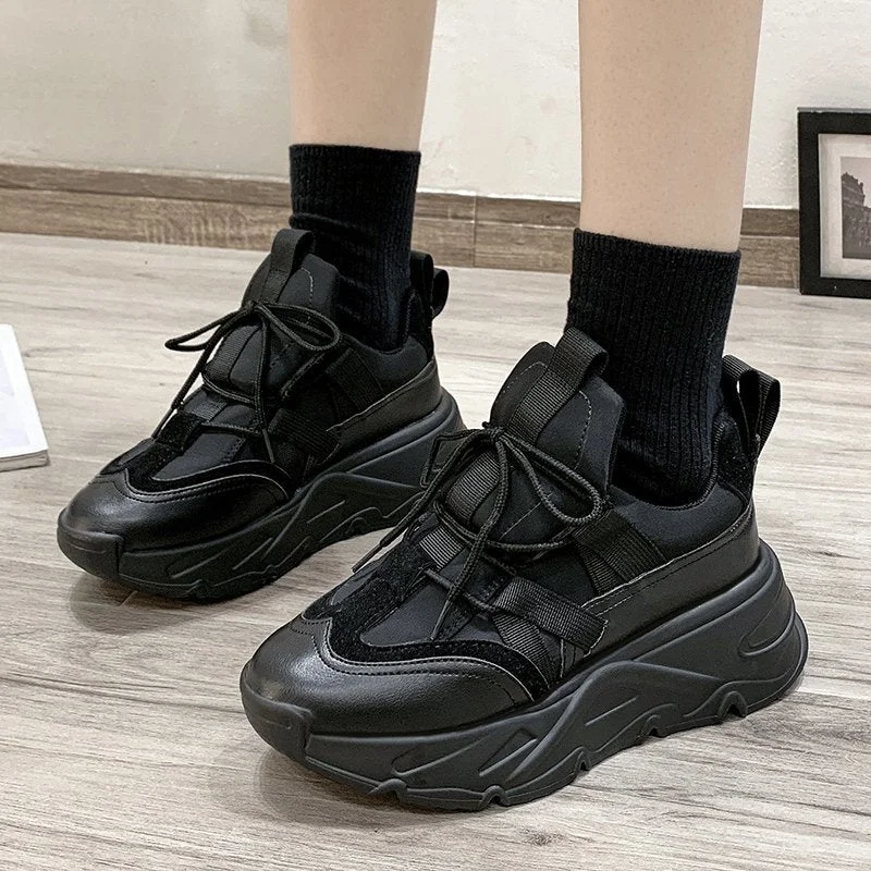 Back to school Women Sneakers Flat Platform Shoes 2022 Height Increasing PU Leather Fashion Casual Shoes Breathable Thick Bottom Ladies Shoes