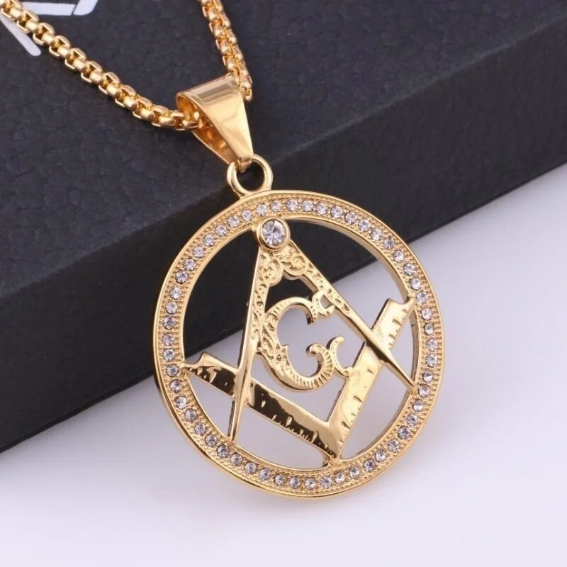 Iced Out AG Masonic Round Men's Necklace Pendant-VESSFUL