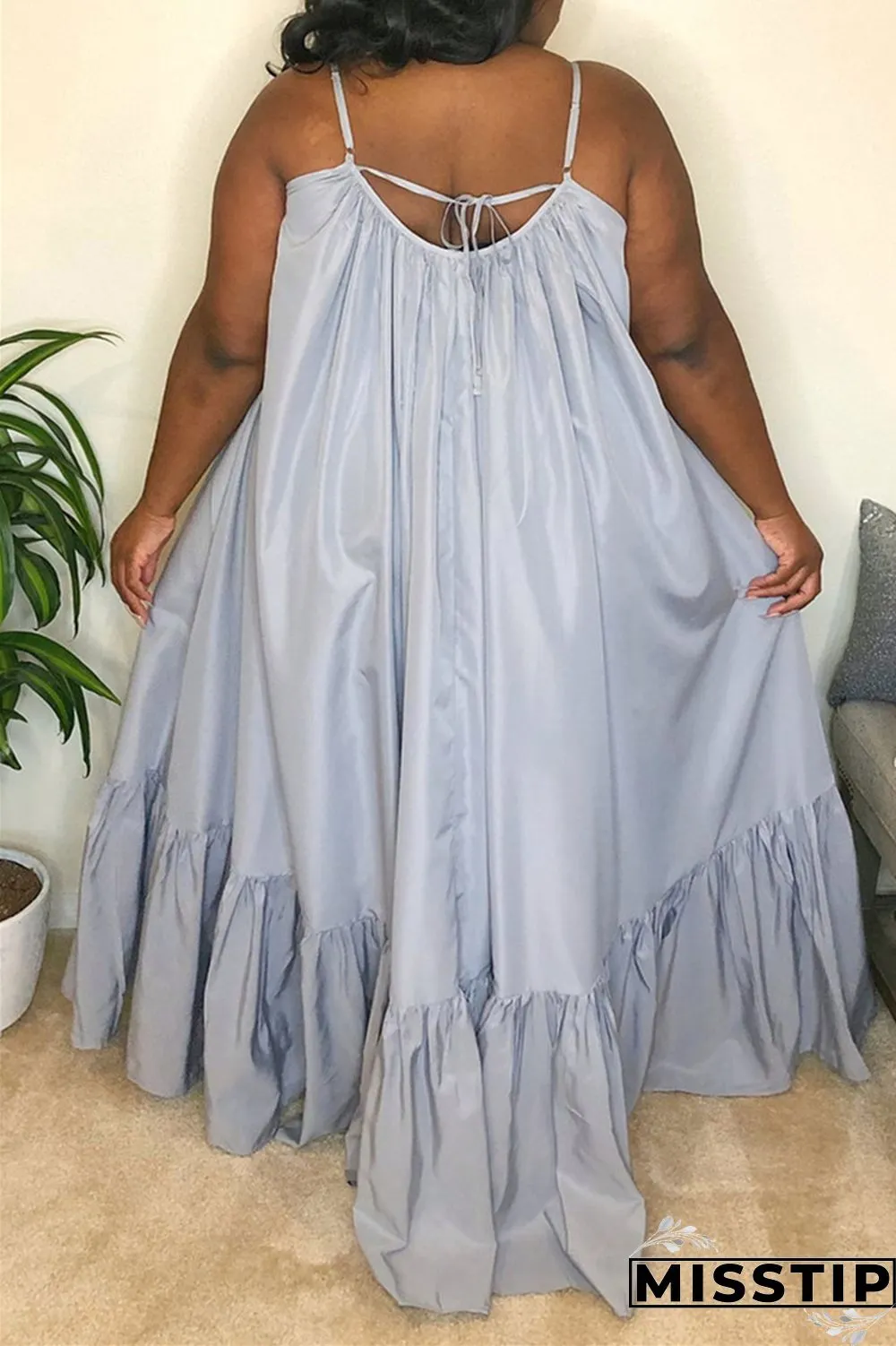 Pink Sexy Casual Solid Backless Spaghetti Strap Loose Sling Dress