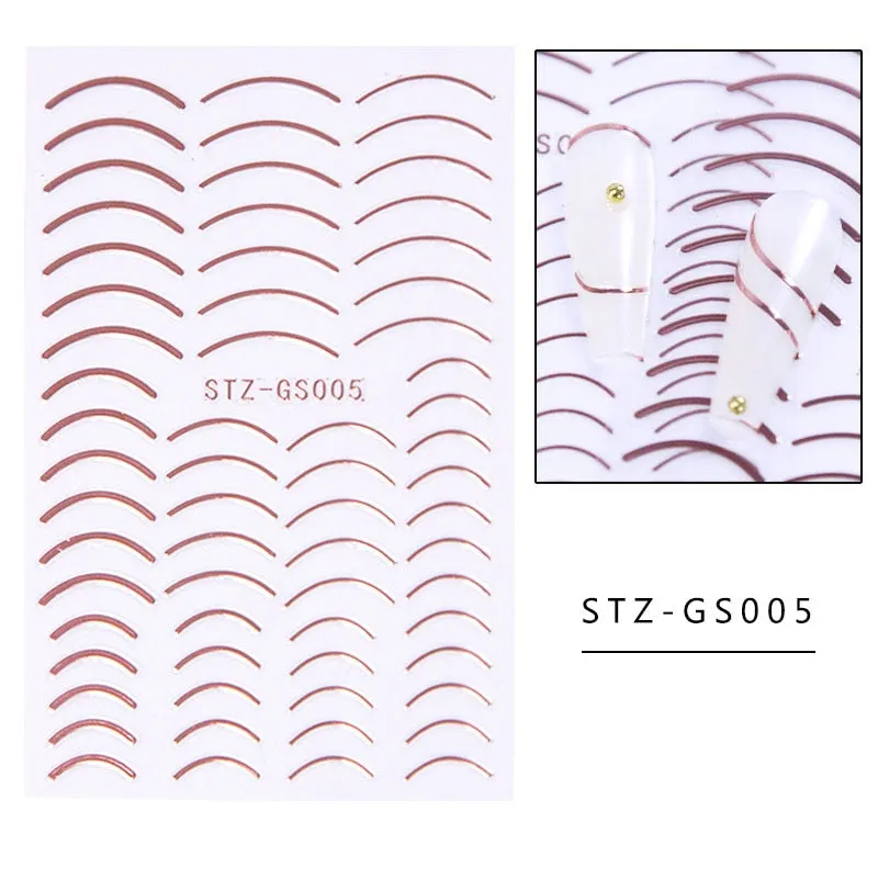 3D Lines Nail Stickers DIY Rose Gold Metal Stripe Lines Letters Decals Curve Nail Art Sliders Self Adhesive Decorations Manicure-Nail Inspo
