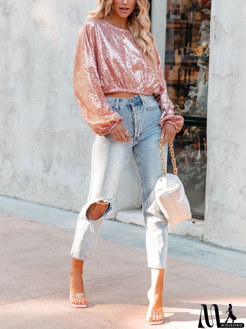 MidiSono - PInk sequins midriff baring top