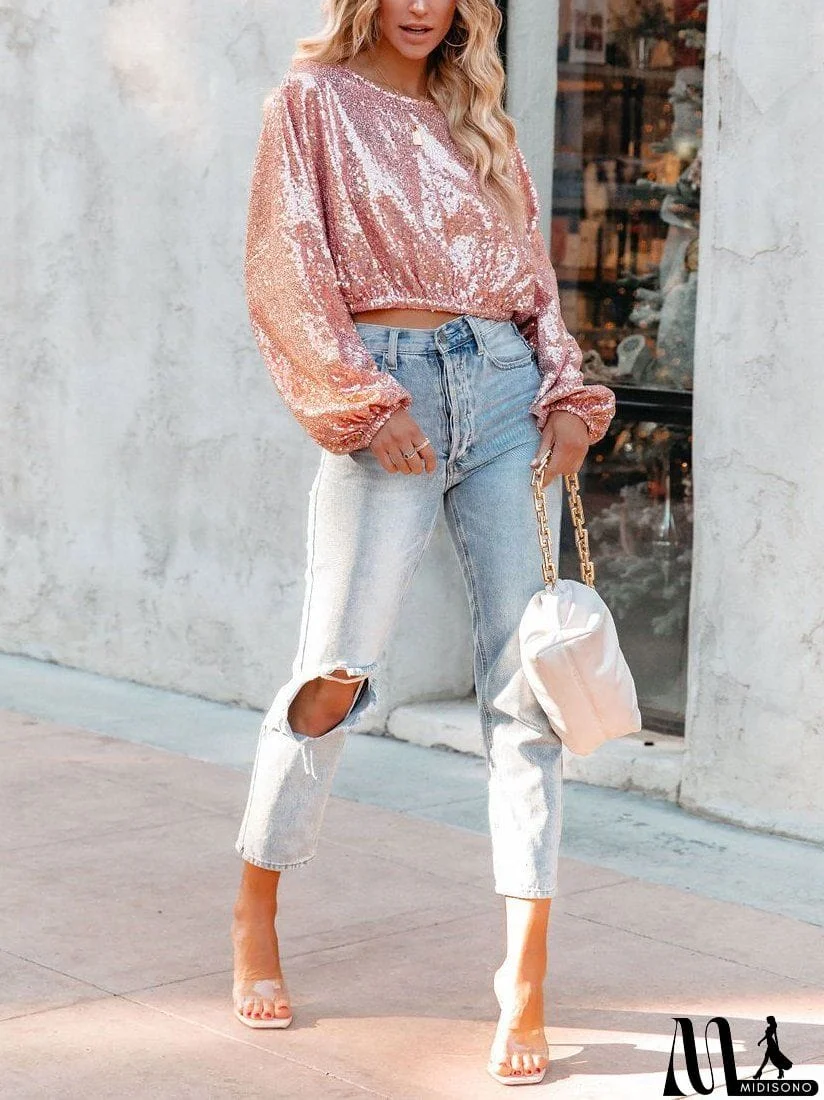 MidiSono - PInk sequins midriff baring top