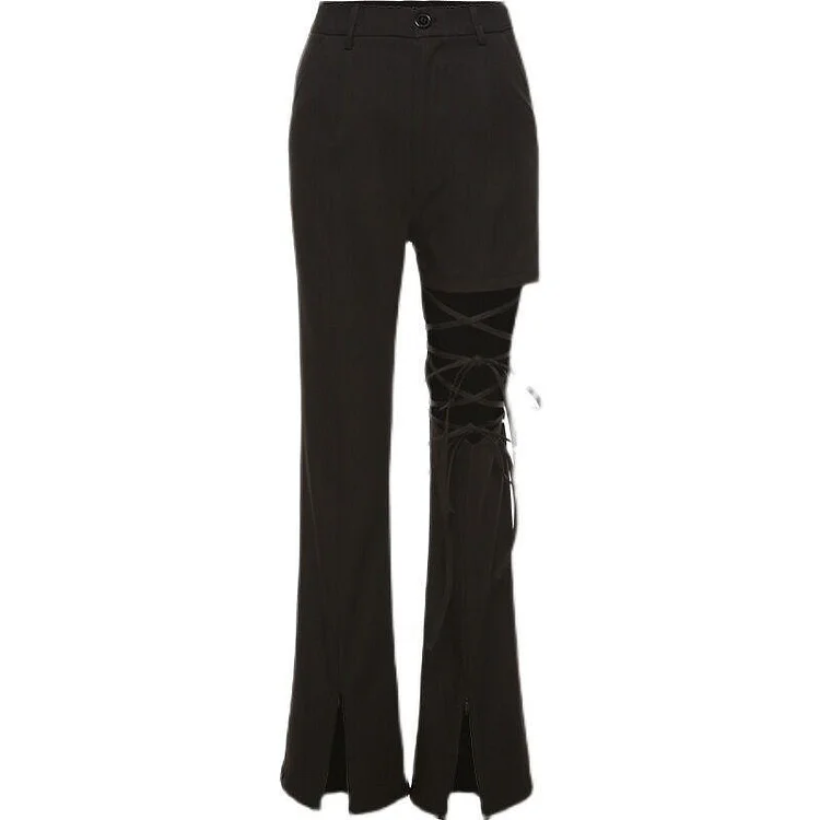 Gothic Hollow Out Bandage Straight Pants